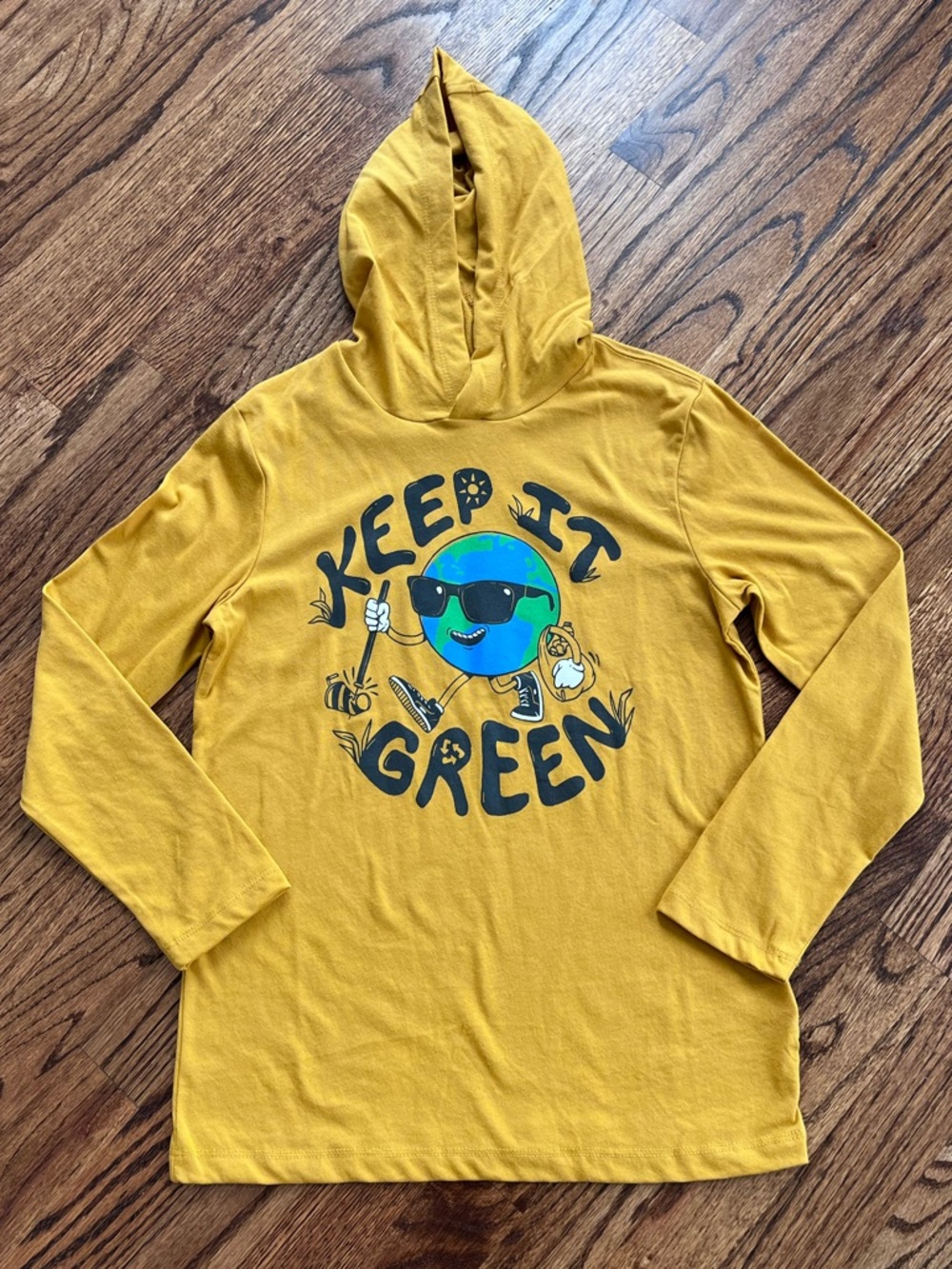 Old Navy Mustard Yellow Graphic Hooded Long Sleeve Tee Size L 10/12